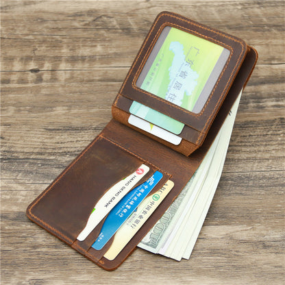 Retro Leather Tri-Fold Wallet - First Layer Cowhide